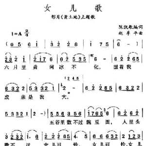 女儿歌_民歌简谱_词曲:陈凯歌 赵季平
