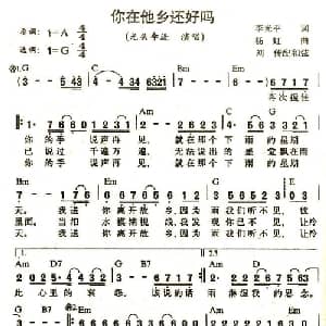 你在他乡还好吗_通俗唱法乐谱_词曲:李光平 杨虹