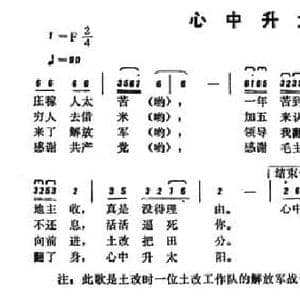 恩施民歌_心中升太阳_民歌简谱