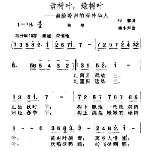 黄树叶,绿树叶_美声唱法乐谱_词曲:张藜 侯小声