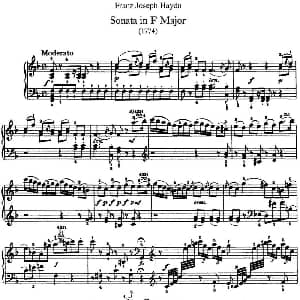 海顿 钢琴奏鸣曲 Hob XVI 29 in F major 钢琴谱 海顿