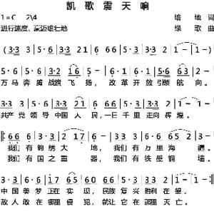 凯歌震天响_歌曲简谱_词曲:培地 绿歌