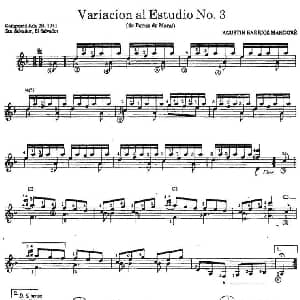 Variacion al Estudio No.3 吉他谱 奥古斯汀 巴里奥斯 曼戈雷 Agustin Barrios Mangore