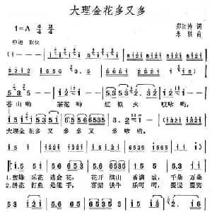大理金花多又多_通俗唱法乐谱_词曲:郑江涛 朱骐