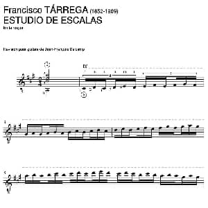 ESTUDIO DE ESCALAS En la mayor 吉他谱 弗朗西斯科 泰雷加 Francisco Tarrega 1852 1909