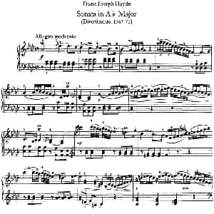 海顿 钢琴奏鸣曲 Hob XVI 46 Divertimento Ab major 钢琴谱 海顿