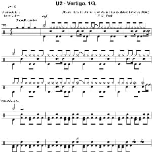U2 Vertigo 爵士鼓谱