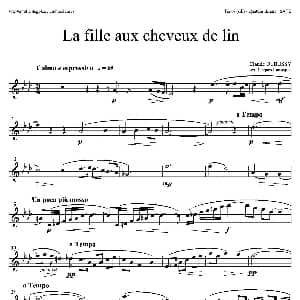 萨克斯谱 | 亚麻色头发的少女 四重奏次中音萨克斯分谱 德彪西