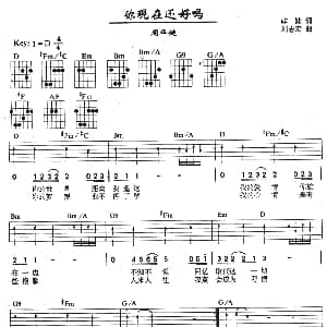 你现在还好吗 吉他谱 周华健 娃娃 刘志宏