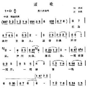 酒歌_民歌简谱_词曲:柯原 庄稼