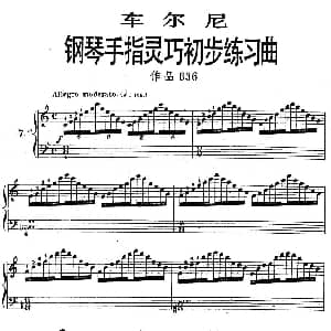 车尔尼 钢琴手指灵巧初步练习曲 之七 钢琴谱