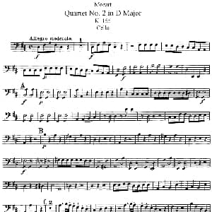 小提琴谱 | Mozart Quartet No.2 in D Major,K.155 Cello分谱