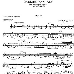 小提琴谱 | Sarasate Carmen Fantasy Op.25 萨拉萨蒂 卡门幻想曲 Op.25 萨拉萨蒂
