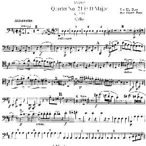 小提琴谱 | Mozart Quartet No.21 in D Major,K.575 Cello分谱