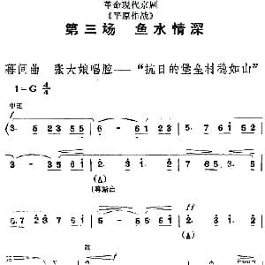 京剧谱 | 革命现代京剧 平原作战 全剧主旋律乐谱之第三场 鱼水情深