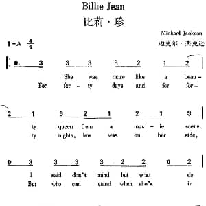 Billie Jean 比莉 珍_外国歌谱_词曲: 迈克尔 杰克逊