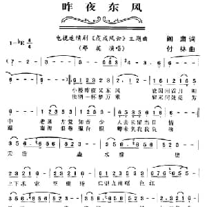 昨夜东风_通俗唱法乐谱_词曲:阎肃 付林