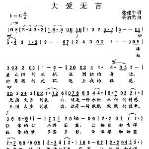 大爱无言_通俗唱法乐谱_词曲:张建中 杨启元