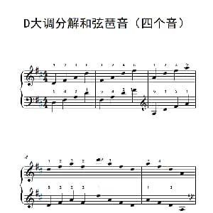 D大调分解和弦琶音 钢琴谱