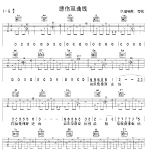悲伤双曲线G调 吉他谱 王援朝