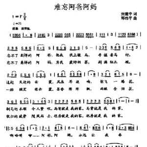 难忘阿爸阿妈_民歌简谱_词曲:张建中 邓治平