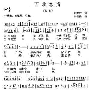 西北恋情_民歌简谱_词曲:赵丽君 王冬梅