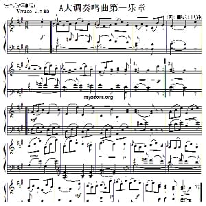 考级初级曲目:A大调奏鸣曲第一乐章 钢琴谱 塞缪尔 韦斯利