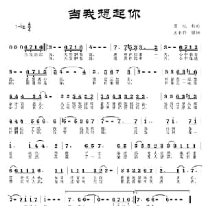 当我想起你_通俗唱法乐谱_词曲:王小雅 曾锐